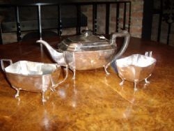 SILVER PLATED & HARD SOLDERED TOP QUALITY 3 PIECE TEA POT/SUGAR & MILK SET  