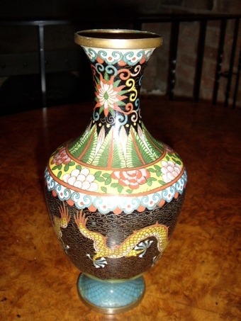 Antique CLOISONNE ENAMELLED DRAGON VASE 
