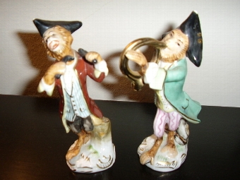 Antique CONTINENTAL FACTORY MEISSEN STYLE MONKEY BAND MUSICIANS PLAYING WITH CONDUCTOR