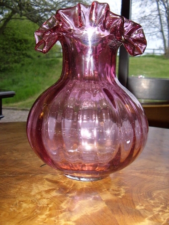 Antique CRANBERRY GLASS VASE WITH FLUTED NECK