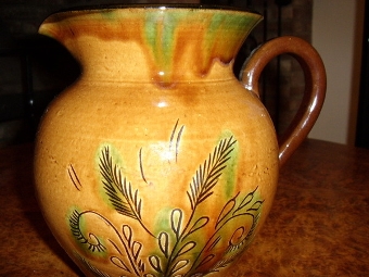 Antique EARLY GLAZED EARTHENWARE FARMHOUSE JUG DECORATED WITH WHEAT DESIGN 