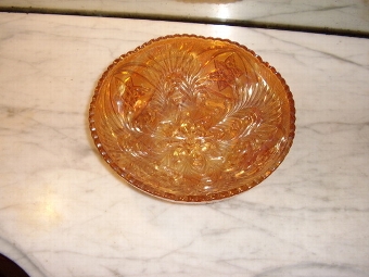 Antique ORANGE CARNIVAL GLASS BOWL WITH DEEP CHUNKY CUT 