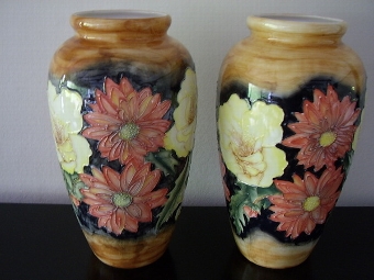 Antique PAIR OF FLORIAN WARE VASES WITH ENAMELLED FINISH