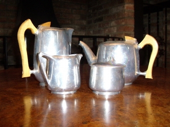 Antique PICQUOT WARE HAND CRAFTED ALUMINIUM TEA & COFFEE POT SET WITH MILK & SUGAR 