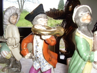 Antique SET OF 6 PORCELAIN MONKEY MUSICIANS IN THE ROCCOCO CONTINENTAL STYLE