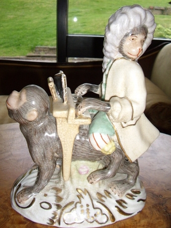 Antique SET OF 6 PORCELAIN MONKEY MUSICIANS IN THE ROCCOCO CONTINENTAL STYLE