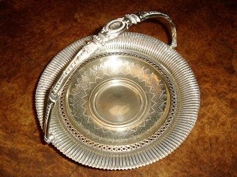 Antique SILVER PLATED COMPORT WITH ORNATE HANDLE 