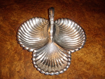 Antique SILVER PLATED OYSTER OR BUFFET DISH IN DESIGN OF SHELL 