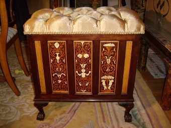 INLAID PIANO / DRESSING TABLE STOOL WITH BALL & CLAW FEET C1890-1910