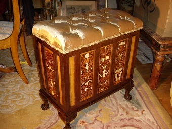Antique INLAID PIANO / DRESSING TABLE STOOL WITH BALL & CLAW FEET C1890-1910