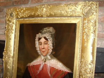 Antique PAIR OF VICTORIAN OIL ON CANVAS PORTRAITS OF AN  ENGLISH GENTLEMAN & LADY IN AMAZING  ORIGINAL GILT FRAMES  C1800-1840  43 INCHES X 38 INCHES   