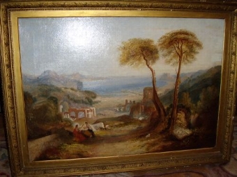 NEOPOLITAN OIL ON CANVAS OF THE BAY OF NAPLES C1800-50
