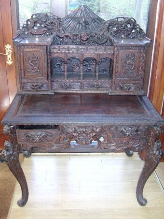 CARVED ROSEWOOD CHINESE DRAGON DESK C1900. 