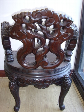 Antique A PAIR OF CARVED MAHOGANY CHINESE DRAGON ARMCHAIRS C1900-20 FULLY REWAXED