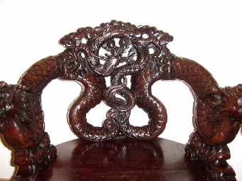 Antique A PAIR OF CARVED MAHOGANY CHINESE DRAGON ARMCHAIRS C1900-20 FULLY REWAXED
