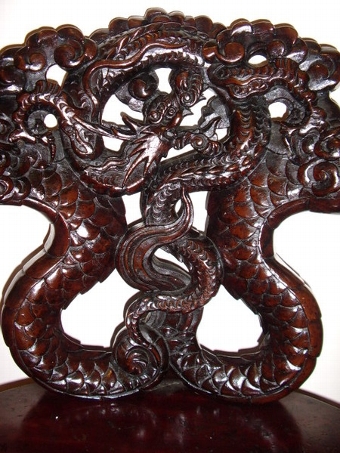 Antique A PAIR OF CARVED MAHOGANY CHINESE DRAGON ARMCHAIRS C1900-20 FULLY REWAXED