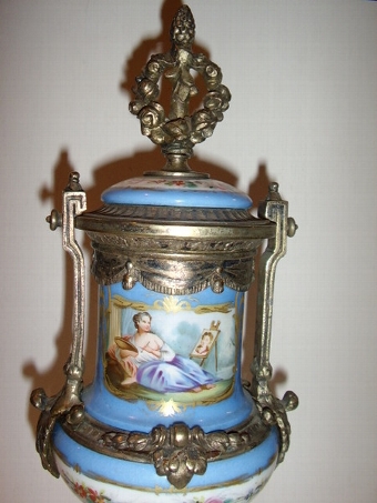 Antique A FINE PAIR OF FRENCH SERVES PORCELAIN ORMOLU CLOCK GARNITURES C1860 