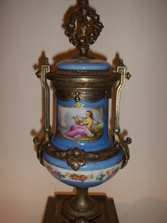 Antique A FINE PAIR OF FRENCH SERVES PORCELAIN ORMOLU CLOCK GARNITURES C1860 