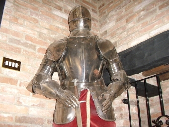 Antique A FULL SUIT OF  ANTIQUE ARMOUR WITH FULLY ARTICULATED JOINTS MOUNTED ON WOODEN FRAME & BASE STAND.