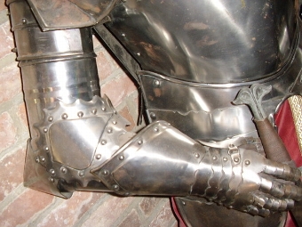 Antique A FULL SUIT OF  ANTIQUE ARMOUR WITH FULLY ARTICULATED JOINTS MOUNTED ON WOODEN FRAME & BASE STAND.