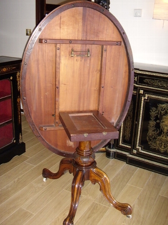 Antique BURR-WALNUT VENEERED LOO TILT-TOP OVAL DINING TABLE C1850 