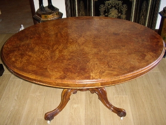 Antique BURR-WALNUT VENEERED LOO TILT-TOP OVAL DINING TABLE C1850 