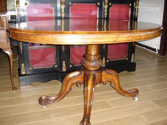 Antique BURR-WALNUT VENEERED LOO TILT-TOP OVAL DINING TABLE C1850 
