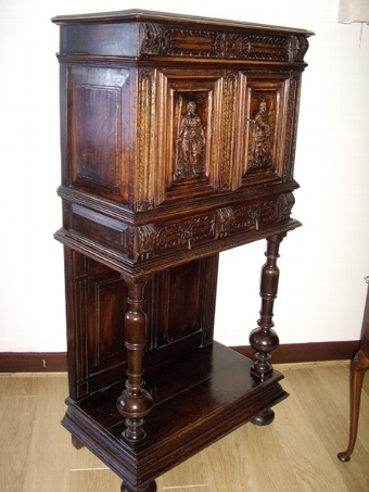 Antique LATE 18th CENTURY CARVED OAK LIVERY CABINET ON STAND 