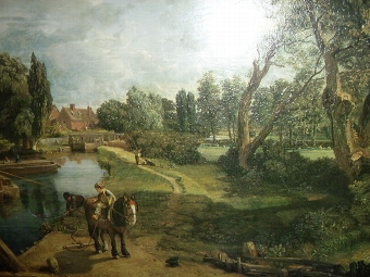 Antique TEXTURED OILEOGRAPH ON BOARD OF FLATFORD MILL AFTER JOHN CONSTABLE 