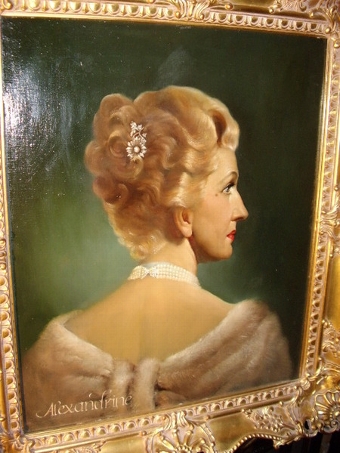 Antique OIL PORTRAIT OF A LADY TITLED ALEXANDRINE BY ARTIST VICTORIA SWAIN 