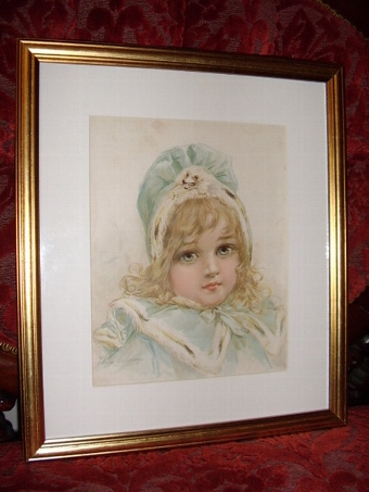 EARLY ORIGINAL PRINT OF YOUNG GIRL BY CHILDRENS ILLUSTRATOR FRANCES BRUNDAGE C1854-1937  15.5 INC...