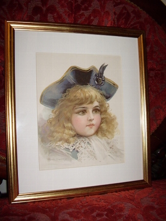EARLY ORIGINAL PRINT OF YOUNG GIRL BY CHILDRENS ILLUSTRATOR FRANCES BRUNDAGE C1854-1937  15.5 INC...