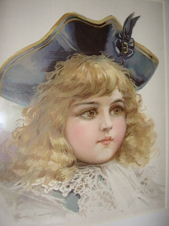 Antique EARLY ORIGINAL PRINT OF YOUNG GIRL BY CHILDRENS ILLUSTRATOR FRANCES BRUNDAGE C1854-1937  15.5 INCHES X 13.5 INCHES REFRAMED  