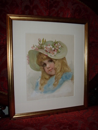 EARLY ORIGINAL PRINT OF YOUNG GIRL BY CHILDRENS ILLUSTRATOR FRANCES BRUNDAGE C1854-1937  15.5 INC...