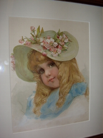 Antique EARLY ORIGINAL PRINT OF YOUNG GIRL BY CHILDRENS ILLUSTRATOR FRANCES BRUNDAGE C1854-1937  15.5 INCHES X 13.5 INCHES REFRAMED  