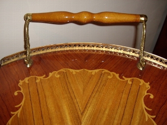 Antique FRENCH INLAID TWO TIER TEA TROLLEY WITH  ORMOLU TRIM & WINE HOLDERS