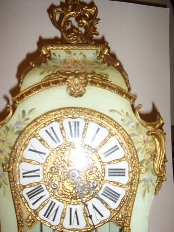 Antique FRENCH LOUIS STYLE ORMOLU BRACKET CLOCK (Twin Bell Ringing Copy ) PAINTED CASE WITH PORCELAIN ROMAN NUMERALS. 
