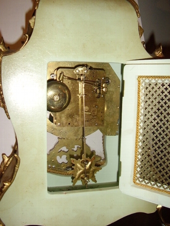 Antique FRENCH LOUIS STYLE ORMOLU BRACKET CLOCK (Twin Bell Ringing Copy ) PAINTED CASE WITH PORCELAIN ROMAN NUMERALS. 