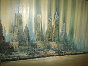 Antique NEW YORK OIL ON CANVAS 