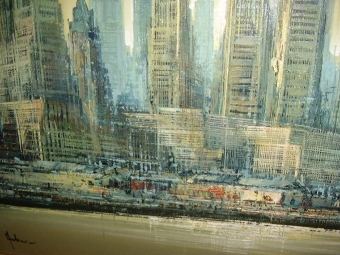 Antique NEW YORK OIL ON CANVAS 