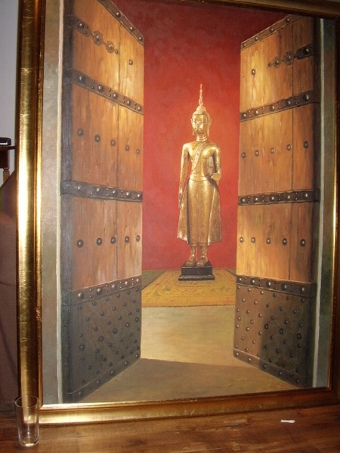 Antique CHINESE GODDESS OIL PAINTING 53 X 42 INCHES & RECENTLY REFRAMED 