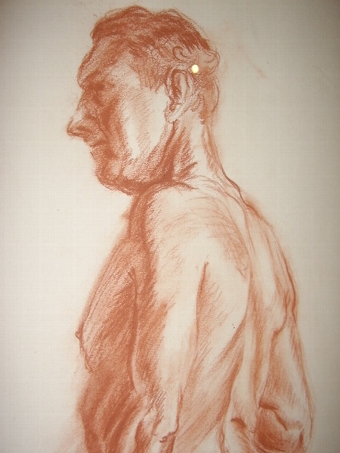 Antique PASTEL STUDY OF MALE FORM BY CLODAYL SPARROW C1950