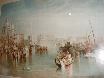 Antique VENICE CHROMO-LITHOGRAPH BY RAPHAEL TUCK C1850-80 GRAND CANAL & BRIDGE OF SIGHS AFTER J.M.W.TURNER R.A. IN SOUTH KENSINGTON MUSEUM LONDON 30 X 24 INS.