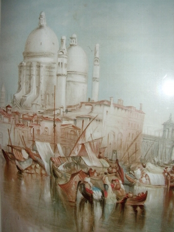 Antique VENICE CHROMO-LITHOGRAPH BY RAPHAEL TUCK C1850-80 GRAND CANAL & BRIDGE OF SIGHS AFTER J.M.W.TURNER R.A. IN SOUTH KENSINGTON MUSEUM LONDON 30 X 24 INS.