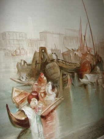 Antique VENICE CHROMO-LITHOGRAPH BY RAPHAEL TUCK C1850-80 GRAND CANAL & BRIDGE OF SIGHS AFTER J.M.W.TURNER R.A. IN SOUTH KENSINGTON MUSEUM LONDON 30 X 24 INS.