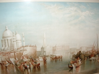 Antique VENICE CHROMO-LITHOGRAPH BY RAPHAEL TUCK C1850-80 GRAND CANAL & BRIDGE OF SIGHS AFTER J.M.W.TURNER R.A. IN SOUTH KENSINGTON MUSEUM LONDON 30 X 24 INS.