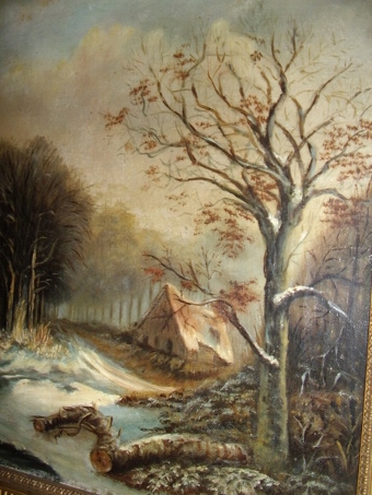 Antique VICTORIAN DUTCH WINTER LANDSCAPE OIL ON CANVAS C1850-1880 