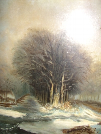 Antique VICTORIAN DUTCH WINTER LANDSCAPE OIL ON CANVAS C1850-1880 