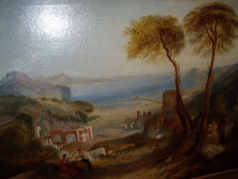 Antique NEOPOLITAN OIL ON CANVAS OF THE BAY OF NAPLES C1800-50