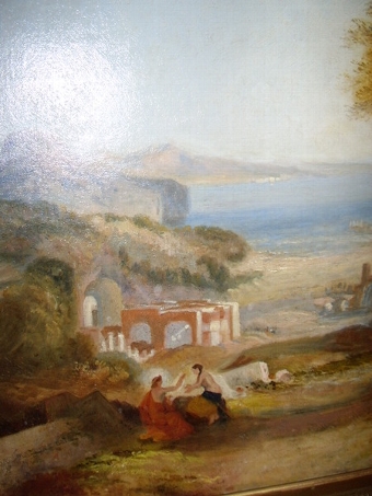 Antique NEOPOLITAN OIL ON CANVAS OF THE BAY OF NAPLES C1800-50